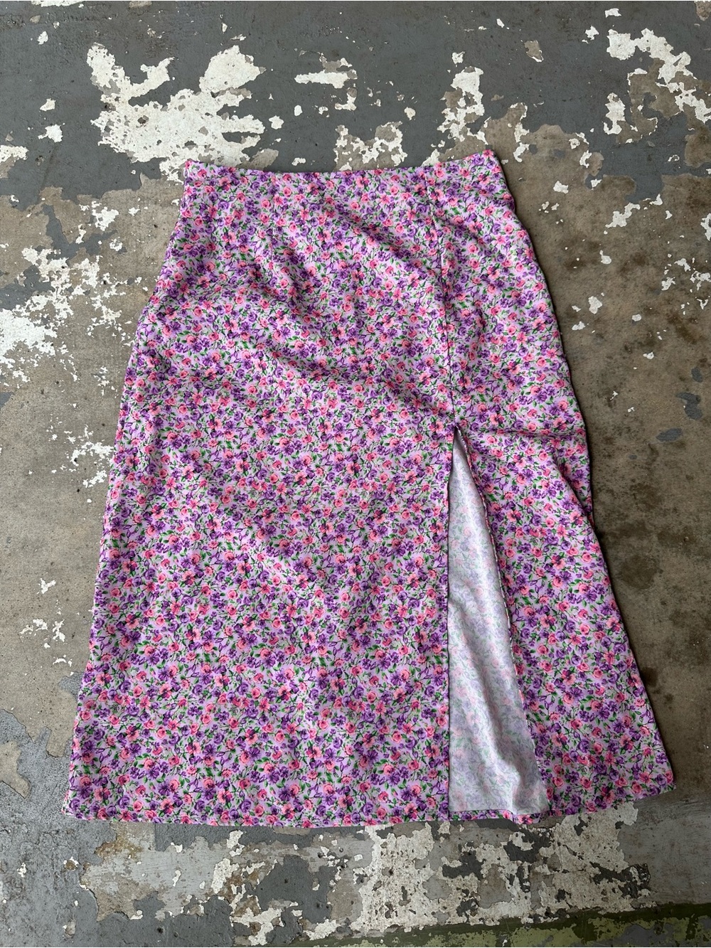 Floral Pink Midi Skirt with Side Slit